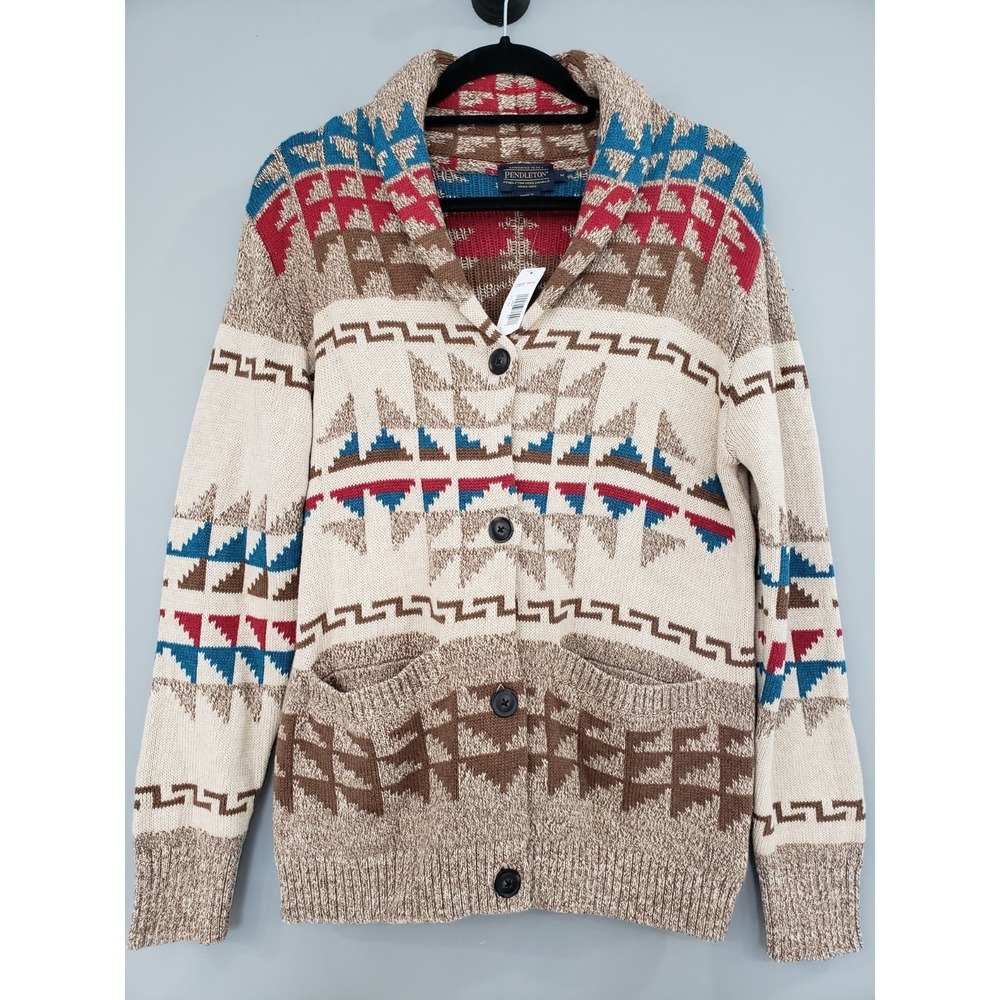 NEW WOMENS MEDIUM Pendleton Shawl Collar Cardigan Sweater Southwest Aztec wool - Picture 1 of 7